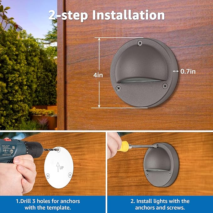 SUNVIE 12 Pack Low Voltage Deck Lights 5W LED Landscape Step Stair Lights Outdoor with Fastlock2 Wire Connector 3000K 12-24V Accent Lighting for Garden Post Fence 3.2FT ETL Listed Cord