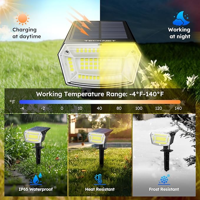TECKNET Spot Lights Outdoor with 59 LED, 8 Pack Solar Lights Waterproof IP65, Auto On/Off Solar Spot Lights Outdoor, 3 Lighting Modes Solar Powered Garden, 2-in-1 Solars Landscape Light(Warm White)