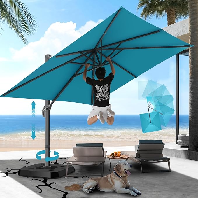HOTEEL10x10ft Patio Umbrella Cantilever Umbrellas - Upgrade and Intensify - 360 Rotation and 5 Angles Adjustment - Aluminum Offset Pool Umbrella Outdoor Umbrellas for Patio Garden Pool