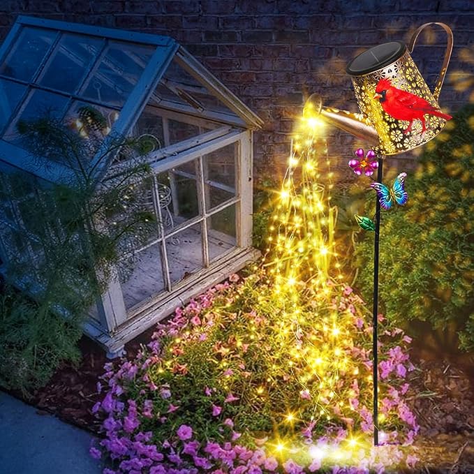 Solar Watering Can with Lights Outdoor Garden, 41in Large Red Cardinal Garden Stake Lights, Waterproof Decoration for Yard Lawn Pathway, Gifts for Mom Grandma Women Birthday Gardening Gift