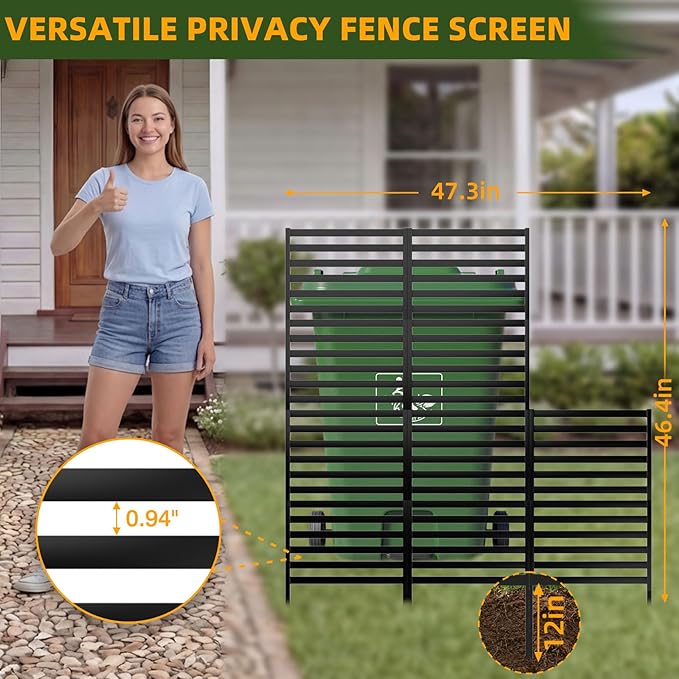 46.4" H X 47.3" W Metal Privacy Screen Outdoor - 10 Panels Freestanding Privacy Fence Panels with Stakes - Decorative Garden Air Conditioner Trash Can Pool Equipment for Backyard Patio