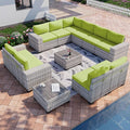 12-Piece Outdoor Patio Furniture Set Wicker Sectional Sofa Set, Patio Conversation Set with Thickened Cushions & Coffee Table for Garden, Backyard, Poolside, Avocado Green