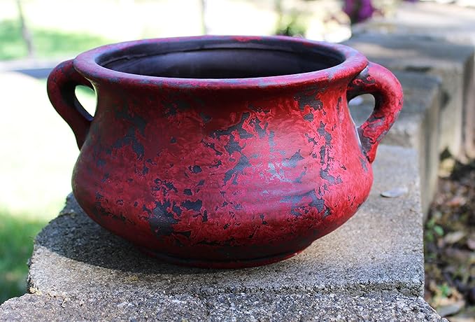 Egyptian Era Designed Earthen Ware Terra-Cotta Vessel/Planter with Looped Handles (Red)