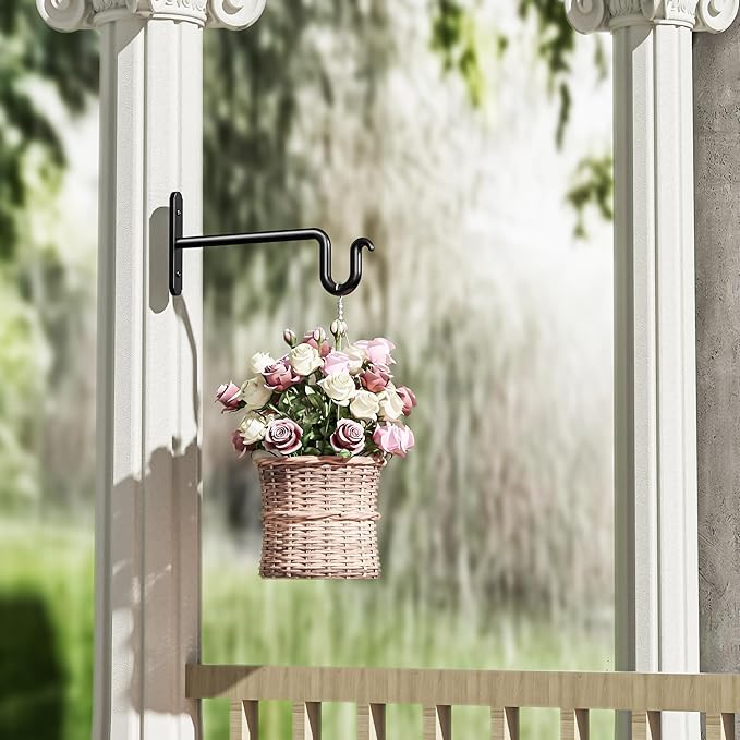 Hanging Plant Brackets 8 Inch - 2 Pack Plant Hanger for Hanging Plants, Heavy Duty Plant Hook for Hanging Bird Feeders, Flower Baskets, Wind Chimes, Lanterns, Indoor or Outdoor.