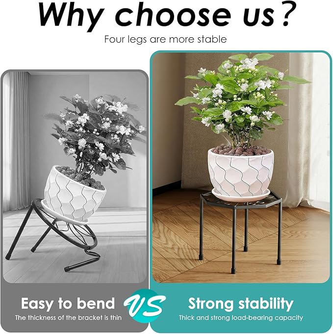 5-Pack Metal Plant Stands for Outdoor Indoor, Anti-Rust Iron Flower Pot Stand, Heavy Duty Plant Pot Shelf for Multiple Plant, Decoration Racks for Home, Patio & Garden (Black)