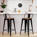 WENTMENT Metal Bar Stools Set of 2 Counter Height Barstools with Removable Back 26" Kitchen Bar Stools with Wooden Seat, Black
