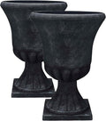 Southern Patio Winston Plant Urn, Garden Planter Urn for Flowers and Plants, 16" D x 16" W x 21" H, Weathered Black, 2 Pack