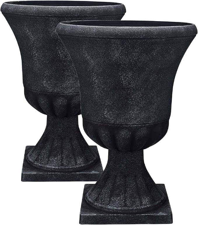 Southern Patio Winston Plant Urn, Garden Planter Urn for Flowers and Plants, 16" D x 16" W x 21" H, Weathered Black, 2 Pack
