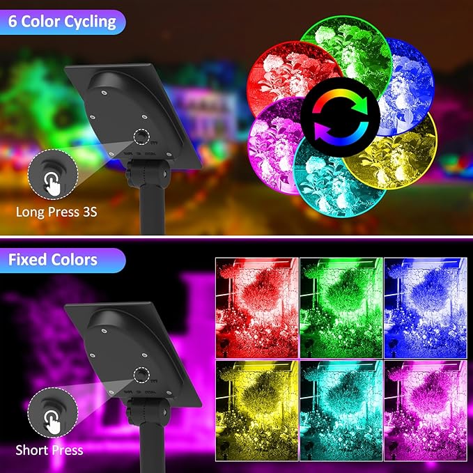 T-SUNUS RGB Solar Landscape Spotlights Christmas, Color Changing Spot Lights Outdoor IP65 Waterproof 9.8ft Cable, Separated Panel Light for Flag Tree Yard Garden Driveway Walkway Pond Halloween 2 Pack