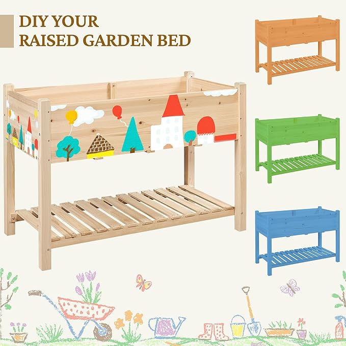 Yaheetech 47x23x32in Wooden Raised Garden Bed with Legs & Storage Shelf Horticulture Wooden Elevated Planter Box Vegetable Growing Bed for Flower/Herb/Backyard/Patio