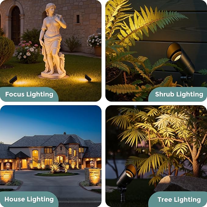 Gardencoin Low Voltage Landscape Spotlight, 12V LED Outdoor Landscape Lighting, Landscape Spot Lights Wired for Garden and Yard, Aluminum Up Lighting Fixture with 5W MR16 Replaceable Bulb (6 Pack)