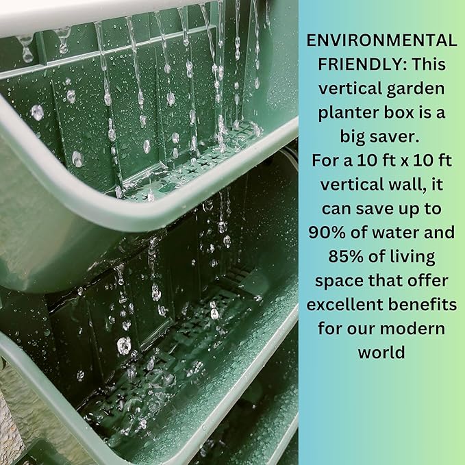 Maxona Vertical Garden Planter - 16 Pack, 13 inch Wall Mounted Planters for Patio Outdoor Decor, Home Green Plastic Balcony Pot, Plant Vegetable Fruit Herb Hanging Pocket Holder Flowerpot