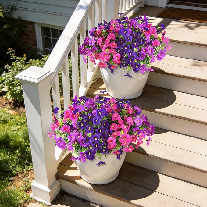 INQCMY Artificial Flowers for Outdoors Fake Plants Spring Decoration, 12 Bundles Faux Petunias UV Resistant No Fade Realistic Silk Flower for Outside Planters Patio Porch Yard Window Box