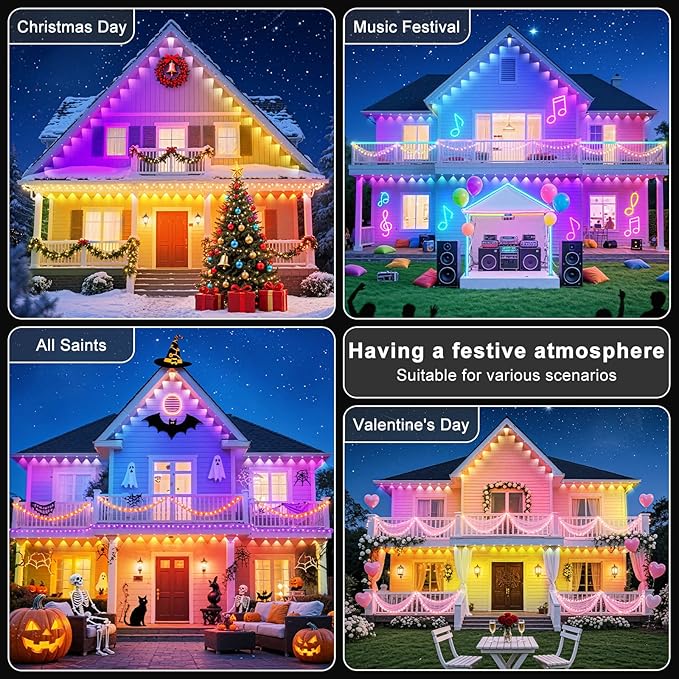 400Ft Permanent Outdoor Lights for House Waterproof, IP67 LED Eave Lights with App/Remote Control, Outdoor Permanent led Lighting for House Roof Decor,Christmas,Party,All Holiday and Daily