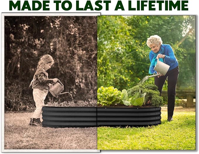 Plant & Plot Galvanized Raised Garden Beds Outdoor // 4×2×1 ft Planter Raised Beds for Gardening, Vegetables, Flowers // Large Metal Garden Box (Black) // Patented Tool-Free Design