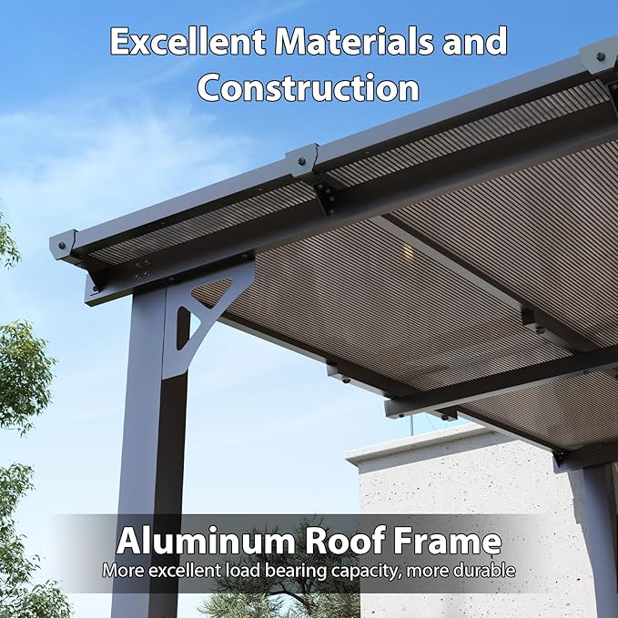 Aoxun 16'x 10' Premium Gazebo with Aluminum Top Frame & Polycarbonate Panel, Wall Mounted Gazebos Pergola, Outdoor Patio Lean to Gazebo, Awnings with Sloped Roof, for Backyard, Porch, Deck