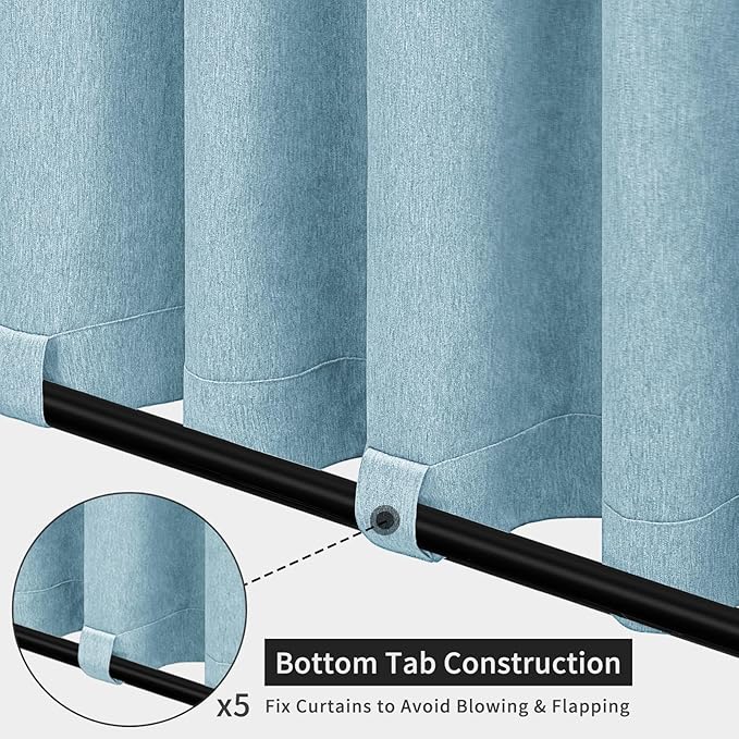 Easy-Going Linen Look Outdoor Curtains Waterproof Windproof Porch Curtains, Soft Thicken Outdoor Privacy Curtains for Patio, Gazebo, Grommet Top and Tab Bottom Drape, 1 Panel, 110x120 inch, Sky Blue
