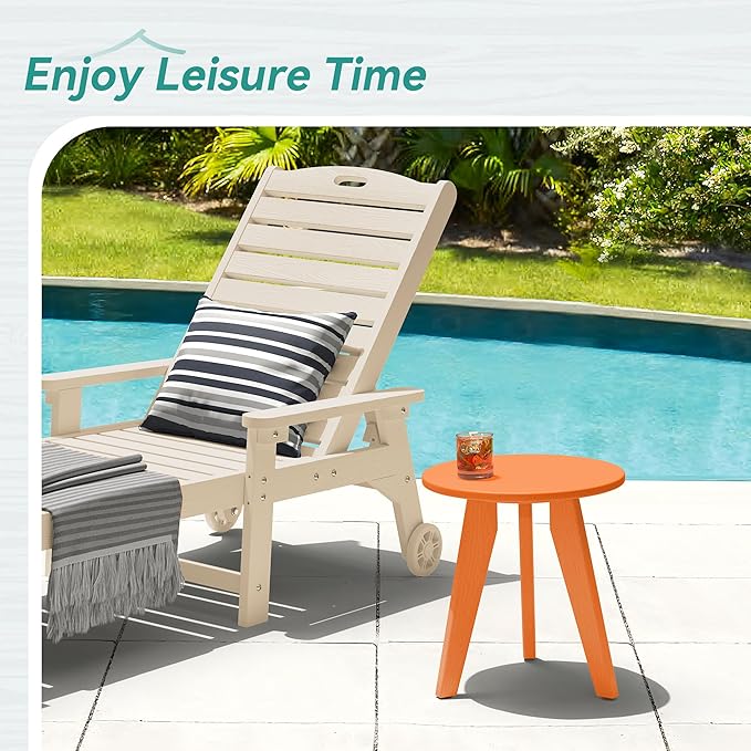 HDPS Outdoor Side Table, Small Round Side Table Weather-Resistant, Outdoor Side Tables for Patio, Porch, Deck, End Table for Plant Stand, Living Room, Bedroom, Orange