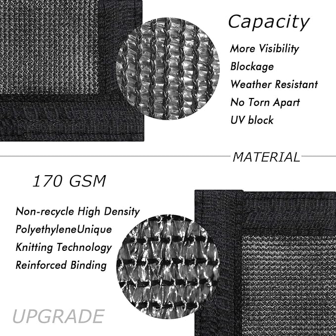 UPGRADE Privacy Fence Screen 6'x14' Black Outdoor 90% Visibility Blockage 170 GSM Mesh Shade Cover Panels for Backyard,Balcony,Home Decoration with Zip Ties,Customized Avaliable