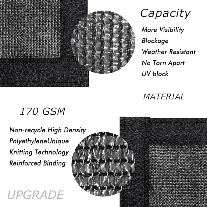 UPGRADE Privacy Fence Screen 3'x12' Black Outdoor 90% Visibility Blockage 170 GSM Mesh Shade Cover Panels for Backyard,Balcony,Home Decoration with Zip Ties,Customized Avaliable