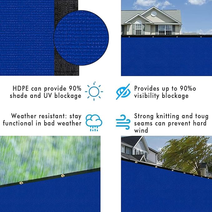 UPGRADE Privacy Screen 4' x 50' Fence Commercial Shade Cover with Brass Grommets Heavy Duty Perfect for Outdoor Back Yard, Blue, Customizable