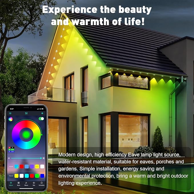 300FT Permanent Outdoor RGB Lights - Waterproof Smart LED Eaves Lights with App/Remote Control, Music Sync & DIY Scenes, Perfect for Christmas, Halloween, Parties & Daily Decor, Ideal for House Roof