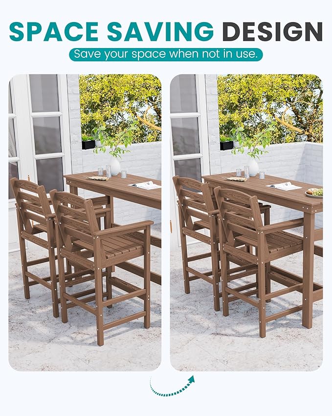 SERWALL 41" Outdoor Bar Table, All Weather HDPE Patio Bar Counter Height Table, Rectangle Patio Bar Table for Outside, Garden, Backyard, Balcony, Poolside, Brown