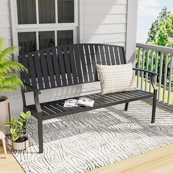 52" Outdoor Bench Weatherproof, Rust-Resistant Aluminum Metal Patio Garden Bench, Patio Loveseat for Porch Garden Lawn Backyard Park Balcony(Grey, 1PC)