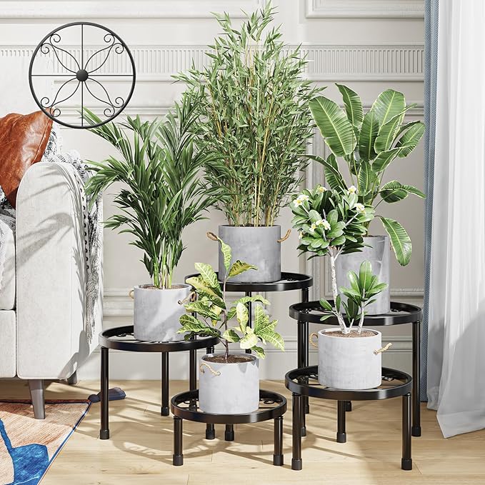 Simple Trending Metal Plant Stand Indoor Outdoor, Heavy Duty Flower Pots Stand, Anti-Rust Iron Plant Pot Shelf Holder for Multiple Plant (5 Pack Black)