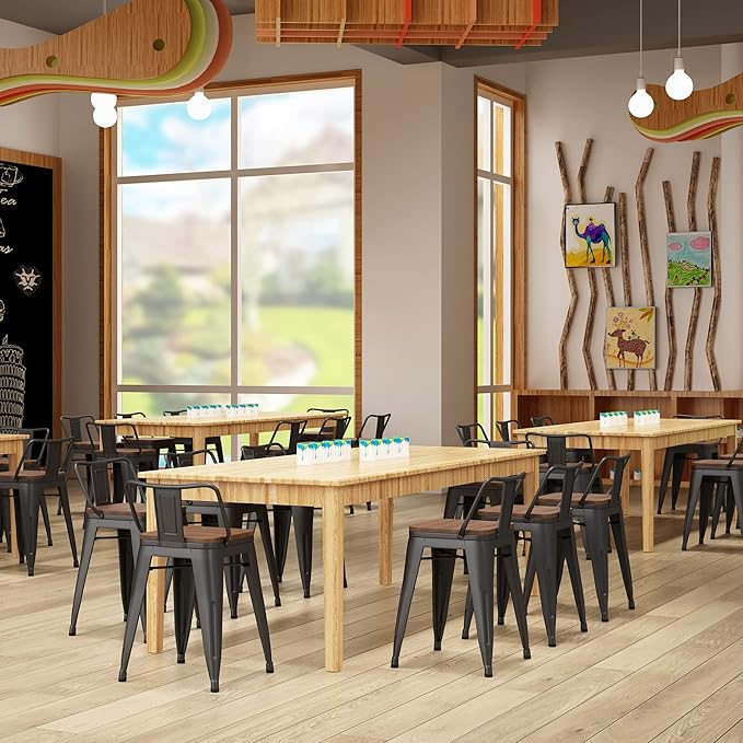 Yongchuang 18" Bar Stools Set of 4 Metal Stackable Short Stools for Classroom Kitchen Dining Stool Chairs with Wood Top Low Back