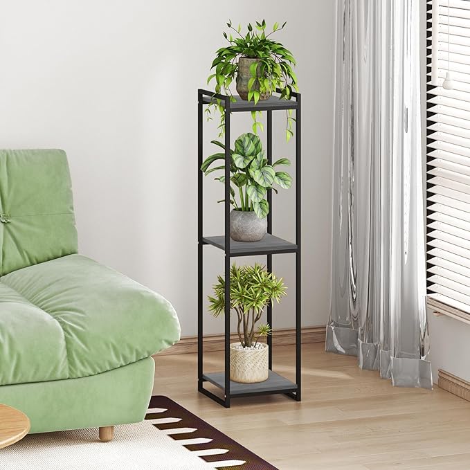 3-Tier Plant Stand Indoor, 45" Tall Modern Plant Shelf Corner Flower Pot Holder Organizer for Living Room Balcony Garden, Oak Grey