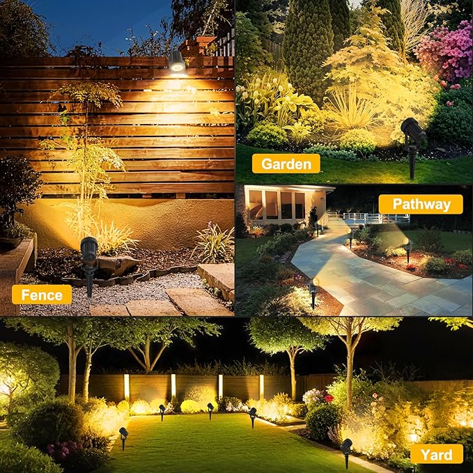 T-SUNUS Solar Spot Lights Christmas 6-in-1 Outdoor Warm White 3000K Landscape Spotlight IP65 Waterproof Separated Panel Spotlights with 9.8ft Cable Auto On/Off for Tree Lawn Driveway Pathway Halloween