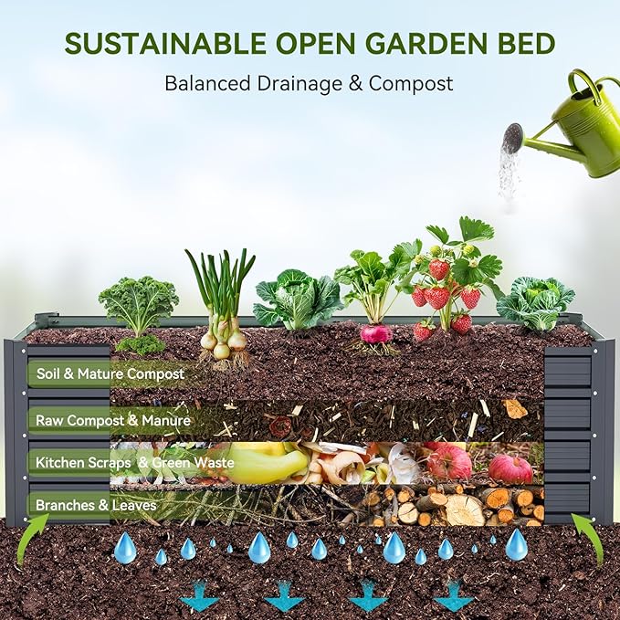 Ohuhu 8x3x1.5FT Metal Raised Garden Bed Outdoor, Reinforced Galvanized Steel Rustproof Planter Box, 100% Non-Toxic, 269 Gal Large Capacity Heavy Duty Raised Beds for Growing Vegetables Flowers Herbs