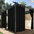 HolidayIdeas Extra Wide Outdoor Curtains for Patio Waterproof, 2 Panels - 110 x 84 Inch - Privacy & Light Filtering Curtains Grommet Outside Curtains for Porch, Gazebo, Pergola, Backyard (Black)