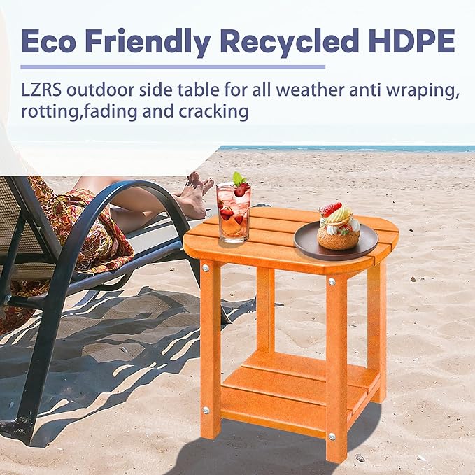LZRS Outdoor Side Table - 2-Tier Adirondack HDPE Patio End Table for Pool, Porch,Balcony & Backyard,Weather Resistance for Indoor and Outdoor use(Orange)
