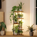 Bamworld Indoor Plant Stand with Grow Light Corner 5Tier Metal Plant Shelf Wood Flower Stand for Home Living Room Decor Patio Decor