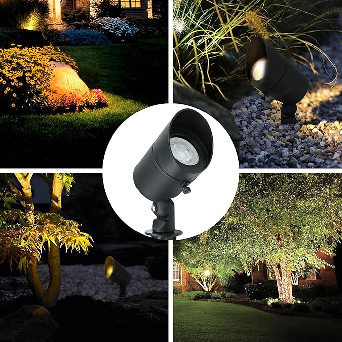 Lumina Lighting® 5W Landscape Lighting 12V Landscape Lights Low Voltage Landscape Spotlights Warm White Waterproof Outdoor Replaceable LED Bulb for Garden,Lawn,Porch,Patio and Yard (Black) (6-Pack)