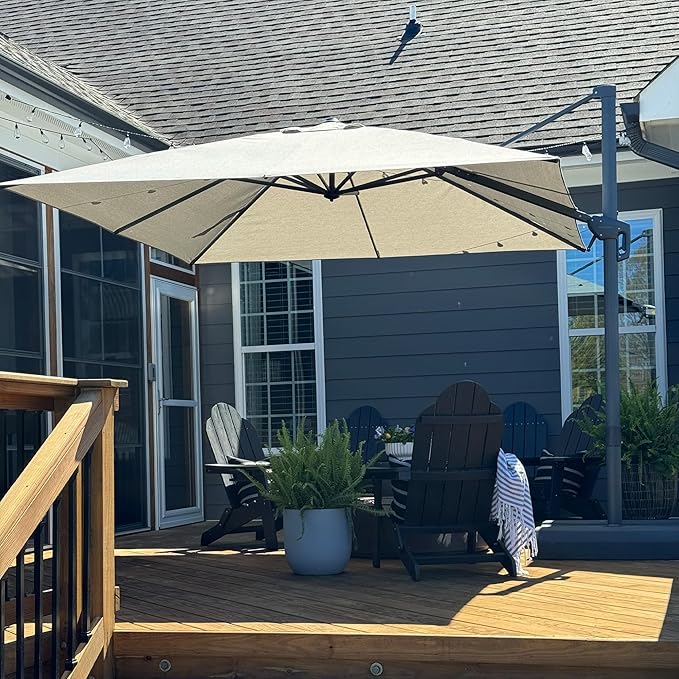 PURPLE LEAF Patio Umbrella 10' X 10' Rectangle Cantilever Umbrella Large Aluminum Outdoor Umbrellas with 360-degree Rotation & UPF40+ Premium Fabric for Deck Pool Garden Yard, Pebble Grey