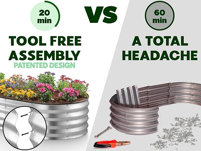 Plant & Plot Galvanized Raised Garden Beds Outdoor // 4×2×1 ft (2-Pack) Planter Raised Beds for Gardening, Vegetables, Flowers // Large Metal Garden Box (Silver) // Patented Tool-Free Design