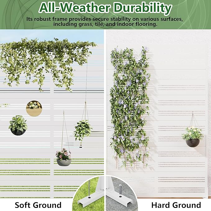 Casaphoria Metal Privacy Screen Outdoor, 72" H x 47" W Freestanding Decorative Privacy Screen for Patio Deck Balcony Garden with Stable Base, White-Harold