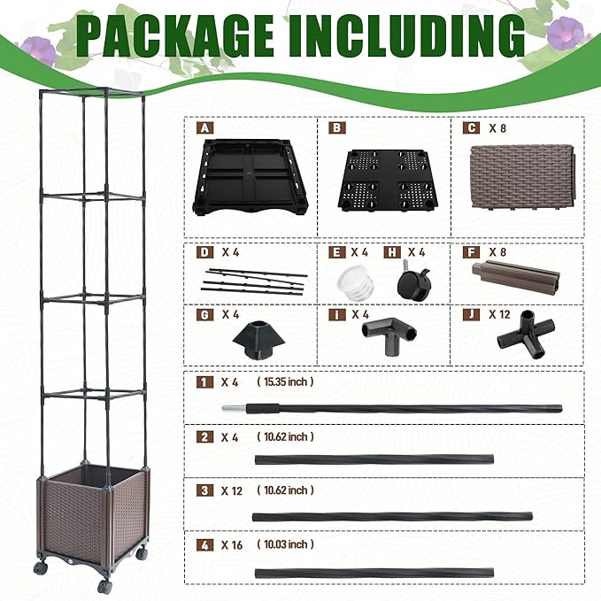 Raised Garden Bed Planter Box with Trellis, 62.2" Self-Watering Tomato Planters for Climbing Plants Vine Flowers Outdoor Patio, Tomatoes Cage with Trellis Wheels for Outdoor, 1Pack