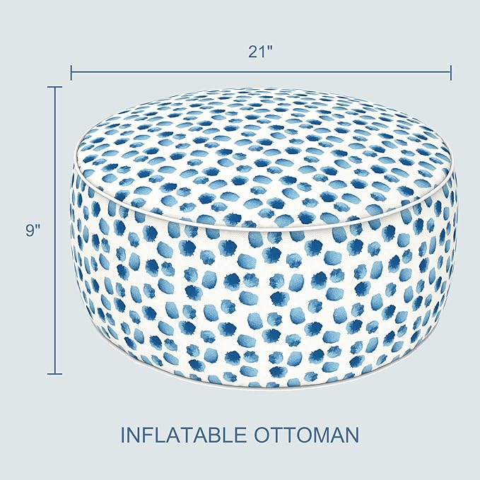 LVTXIII Outdoor Inflatable Ottoman, 21"x21"x9" Patio Fade-Resistant Footrest Stool with Handle, Portable Round Ottoman Pouf for Patio Garden, Camping or Home Use, Brush Blue