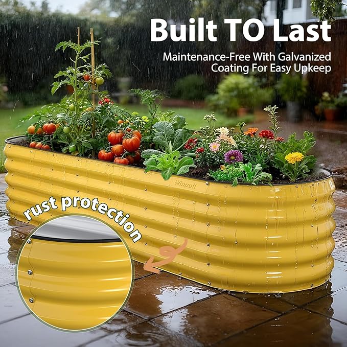 8x2x1.5 ft Galvanized Steel Raised Garden Bed, Raised Garden Bed Kit, Galvanized Planter Box Outdoor, 18" Tall Oval Large Metal Raised Bed for Gardening Vegetables Flower Herb (Cream Yellow)