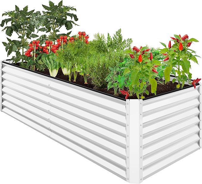 Best Choice Products 8x4x2ft Outdoor Metal Raised Garden Bed, Deep Root Planter Box for Vegetables, Herbs & Flowers, 478-Gallon Capacity, 100% Non Toxic Materials - White