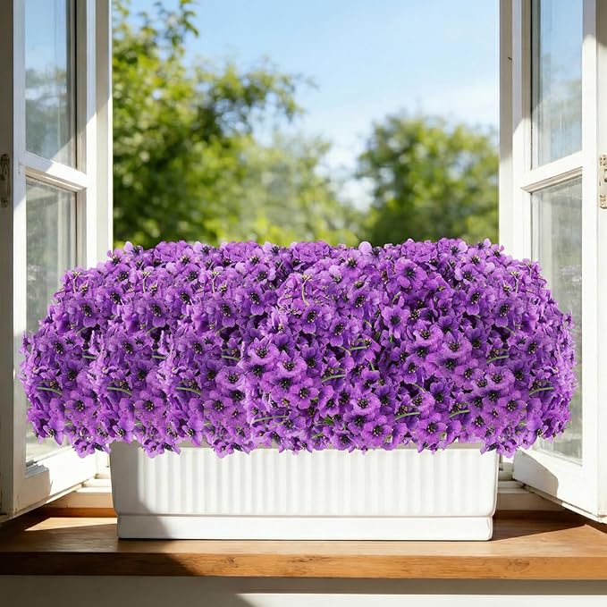 22 Bundles Artificial Flowers Outdoor, Faux Flowers UV Resistant with Plastic Plants, Faux Silk Flowers for Outdoors Outside Front Porch Hanging Planter Window Box Garden Decoration