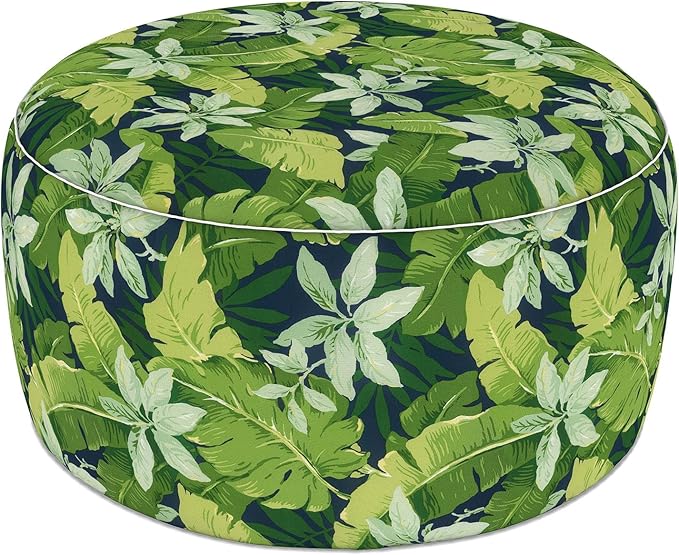 LVTXIII Indoor/Outdoor Extra Large Inflatable Ottoman Pouf D31 x H14 Inch, Round Footstool with Handle, Weather-Resistant Portable Furniture for Patio, Camping, Beach, Jungle Leaves