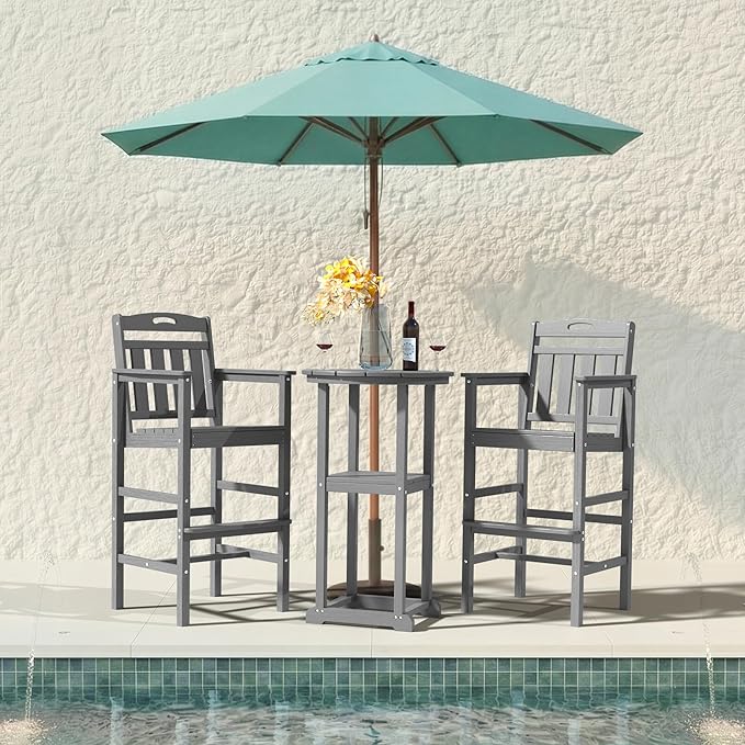 Ciokea Outdoor Bar Stool, Oversized HDPE Patio Bar Chair with 27" Seat Height, Heavy Duty Modern Tall Outdoor Chairs Bar Funiture for Bar Deck Balcony Kitchen Counter Yard, Grey