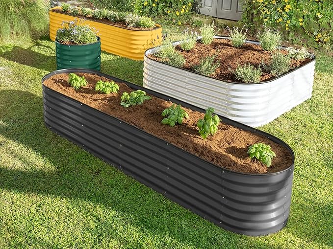 9-in-1 Galvanized Steel Raised Garden Bed // 8×2×1.5 ft Modular Planter for Gardening, Vegetables, Flowers // 18" Tall Metal Raised Garden Beds Outdoor (Gray) // Patented Design Planter Box