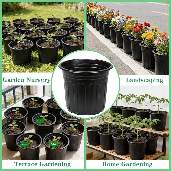 60-Packs 1 Gallon-S Flexible Plastic Plant Nursery Pots with 10 Pcs Plant Labels, Thickened Soft Seed Starting Container for Seedlings, Vegetables, Succulents and Cuttings
