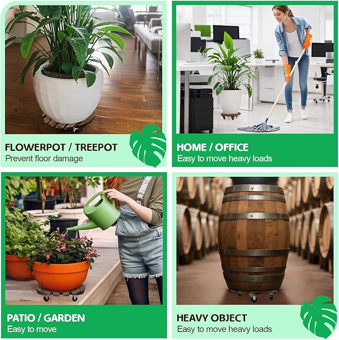 2 Pack Plant Stand with Wheels, Plant Caddies with 360° Lockable Smooth Sliding Wheels Durable Sturdy, Outdoor/Indoor Heavy Duty Rolling Plant Stand for Plant Pot,Flower Pot (Dark Brown 14")